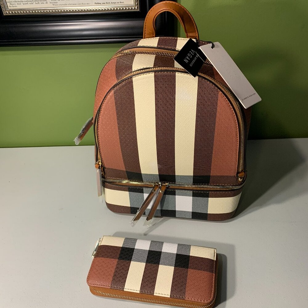 Classic Fashion Plaid Backpack & Wallet NWT
